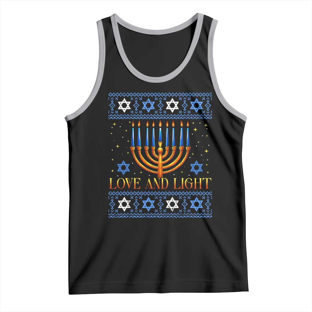 Ugly Hanukkah Tank Top Love and Light Jew Menorah Jewish Chanukah TS10 Black Athletic Heather Print Your Wear