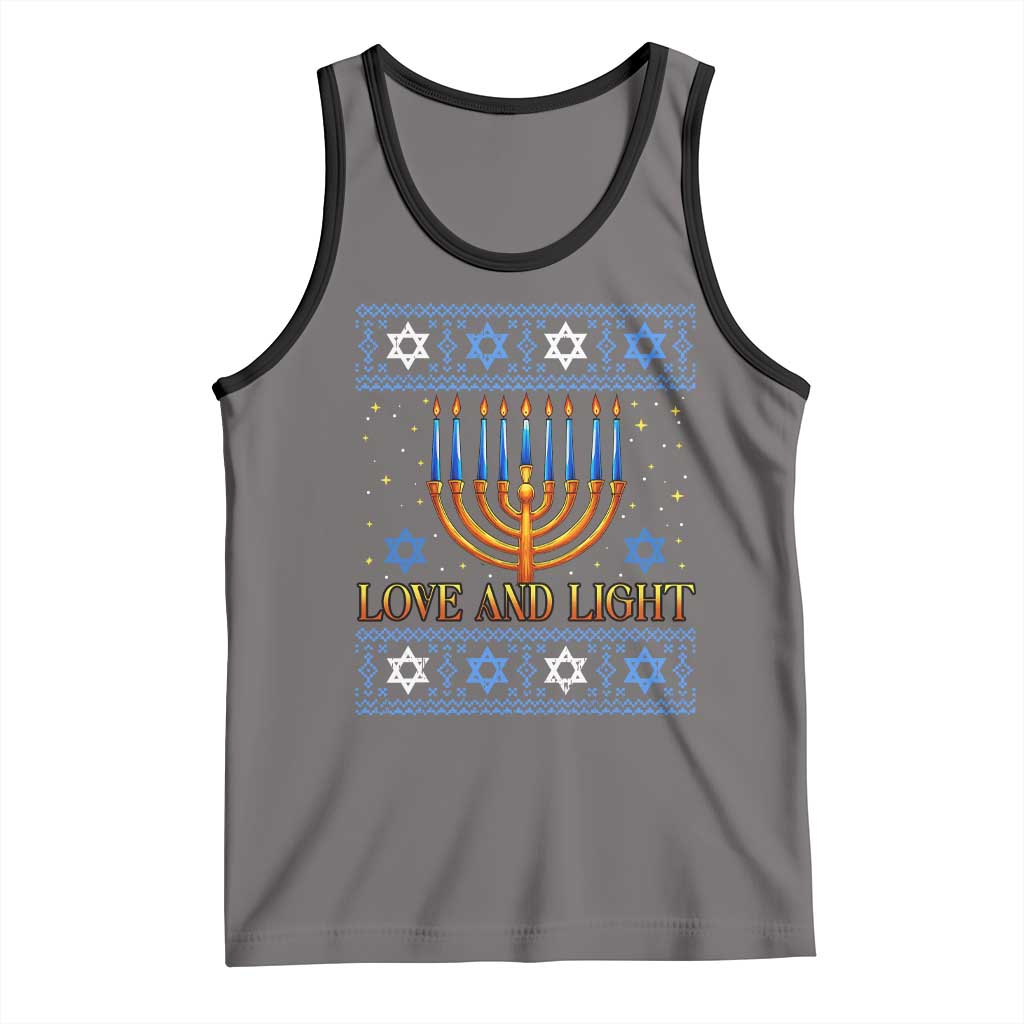Ugly Hanukkah Tank Top Love and Light Jew Menorah Jewish Chanukah TS10 Deep Heather Black Print Your Wear