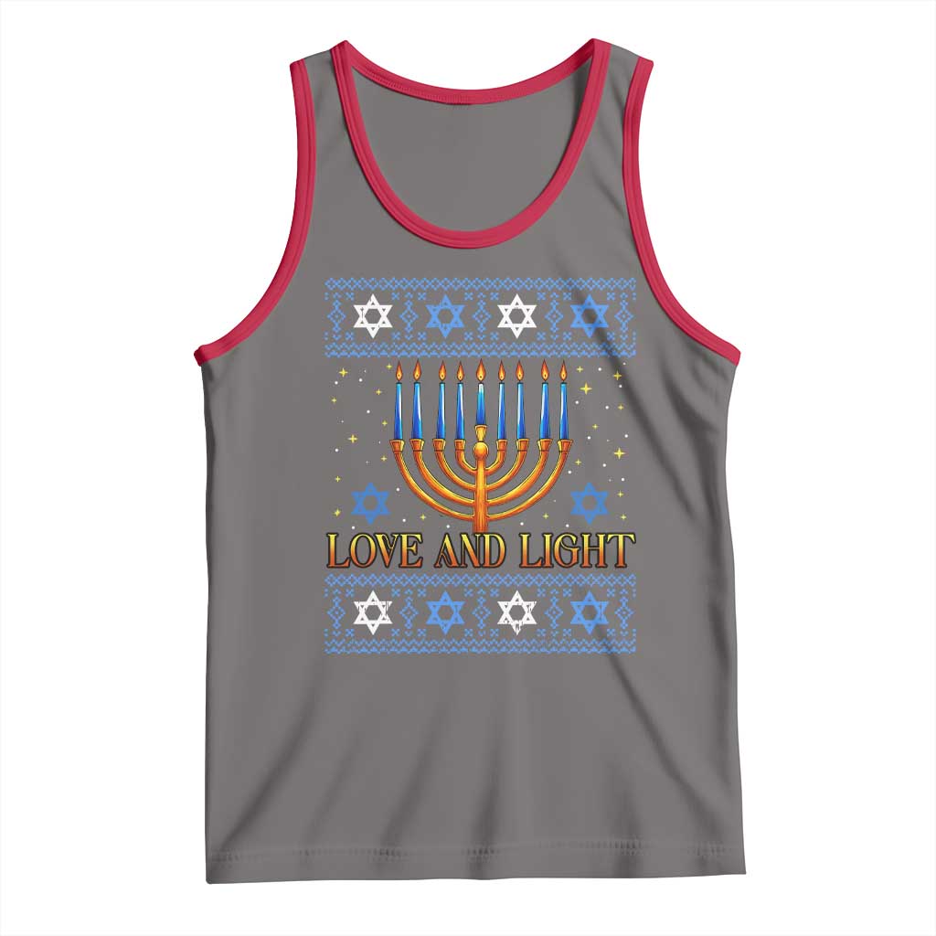 Ugly Hanukkah Tank Top Love and Light Jew Menorah Jewish Chanukah TS10 Deep Heather Red Print Your Wear