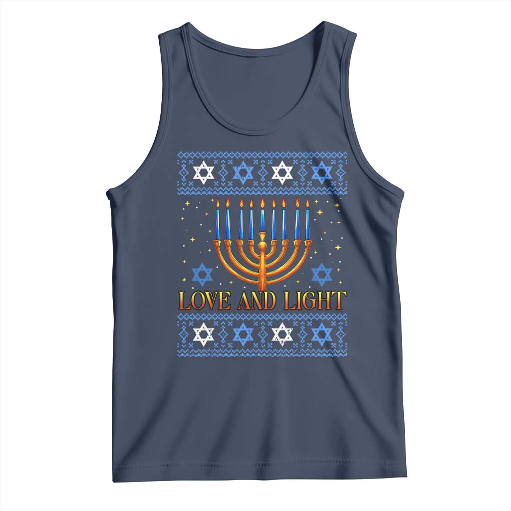 Ugly Hanukkah Tank Top Love and Light Jew Menorah Jewish Chanukah TS10 Navy Print Your Wear