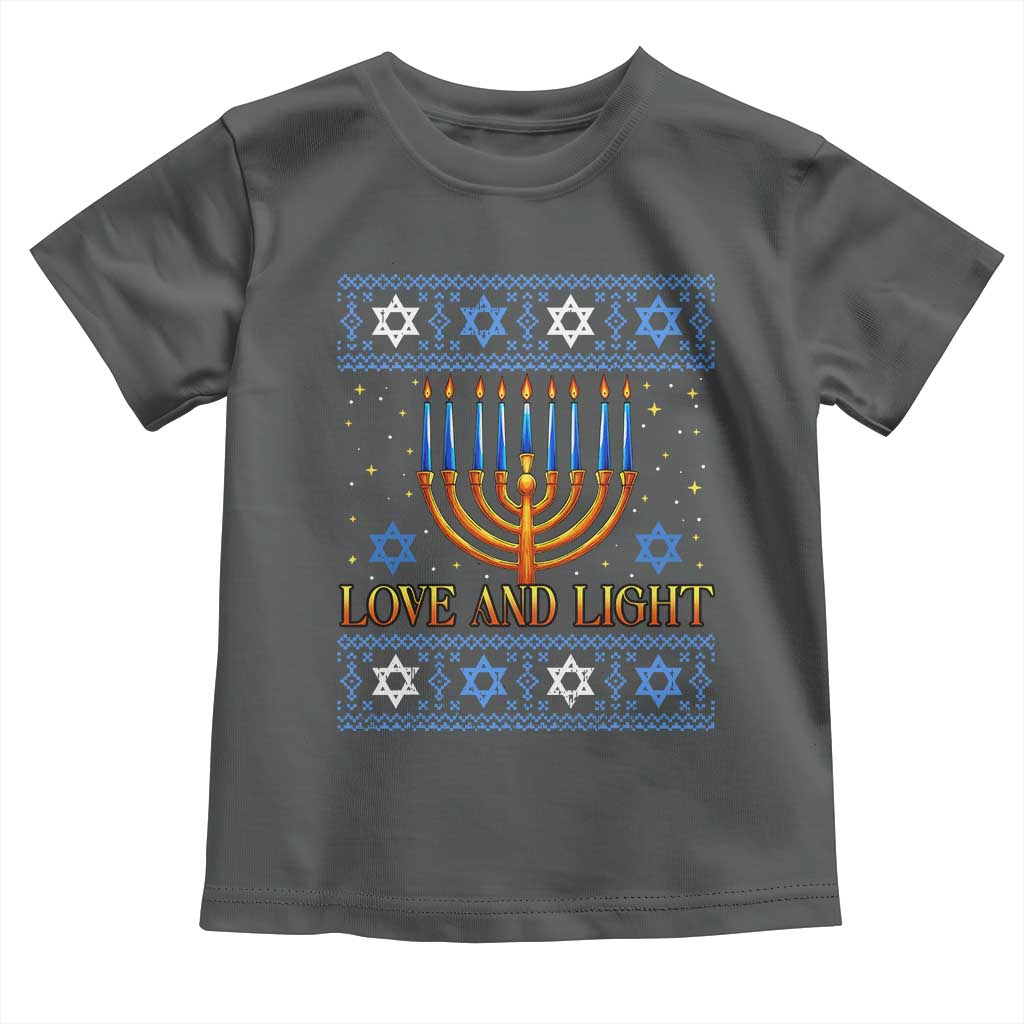 Ugly Hanukkah Toddler T Shirt Love and Light Jew Menorah Jewish Chanukah TS10 Dark Heather Print Your Wear
