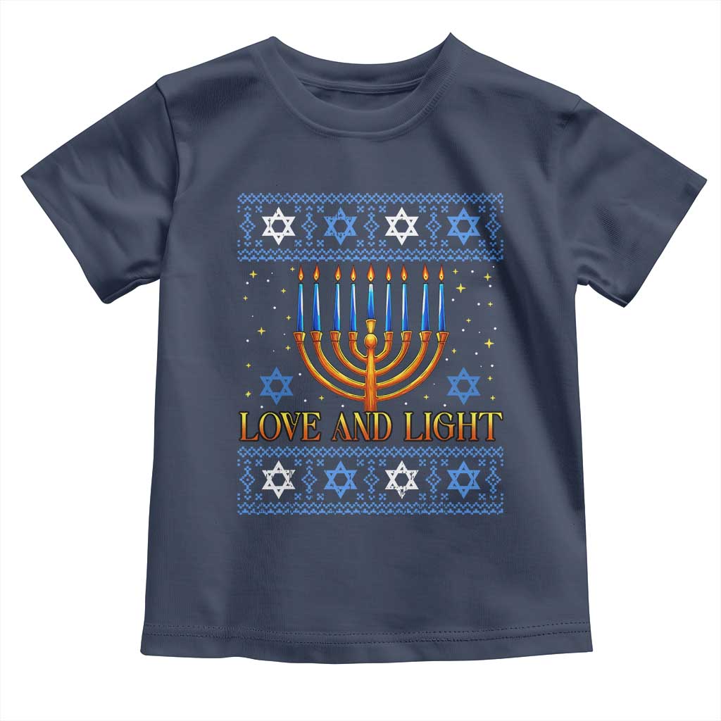 Ugly Hanukkah Toddler T Shirt Love and Light Jew Menorah Jewish Chanukah TS10 Navy Print Your Wear