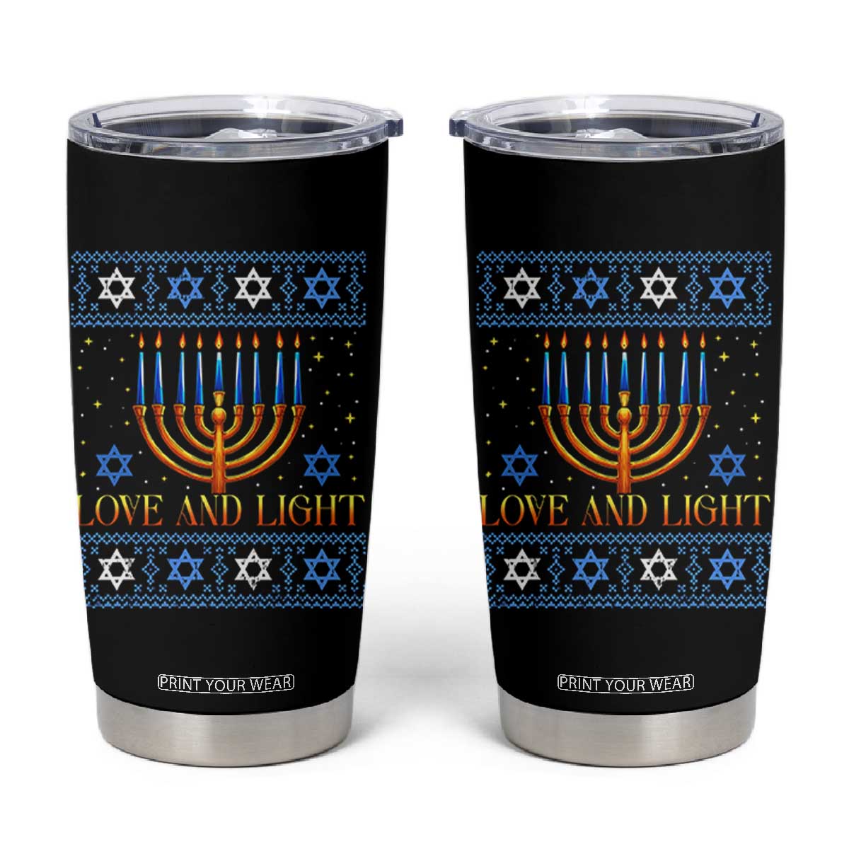 Ugly Hanukkah Tumbler Cup Love and Light Jew Menorah Jewish Chanukah TS10 Black Print Your Wear