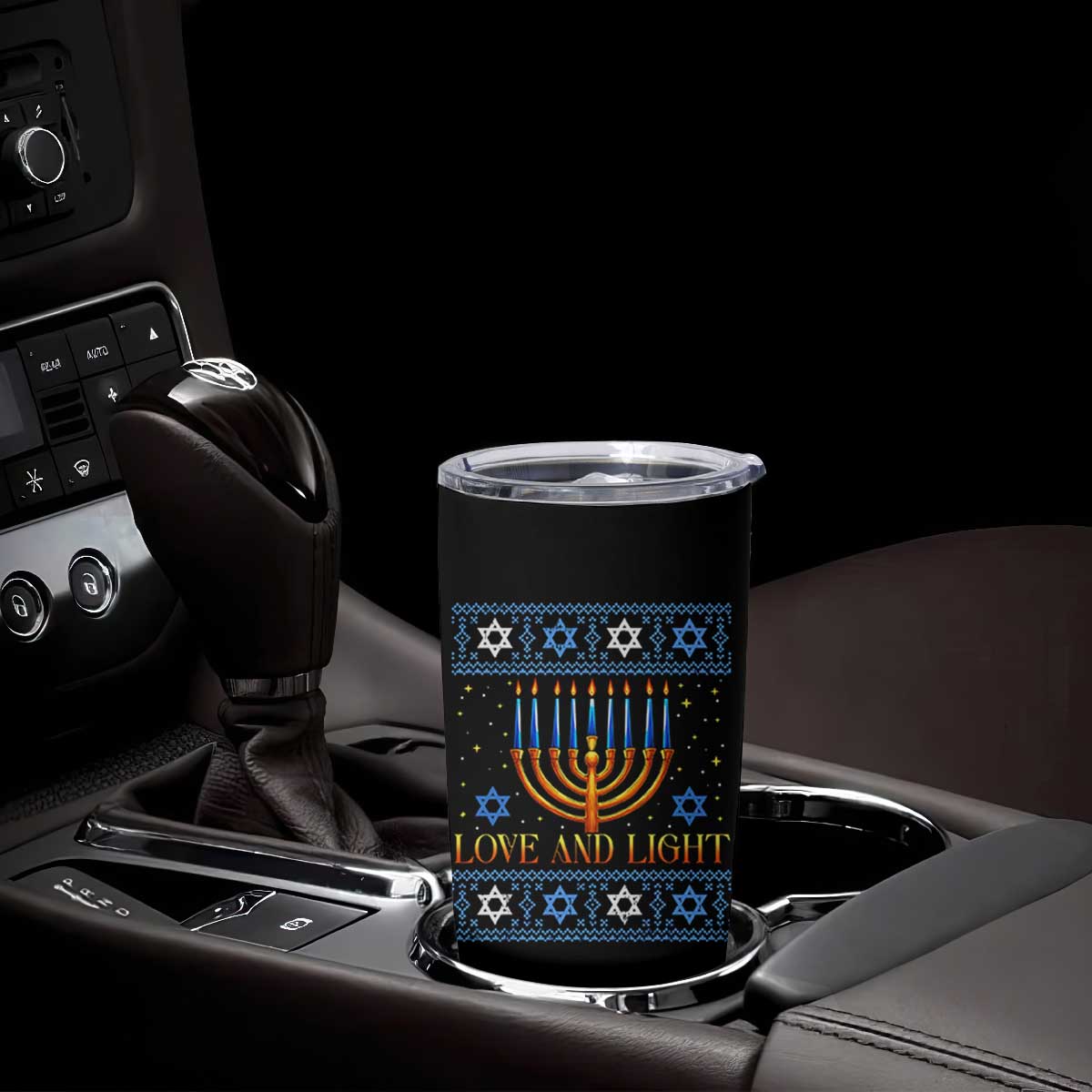 Ugly Hanukkah Tumbler Cup Love and Light Jew Menorah Jewish Chanukah TS10 Print Your Wear