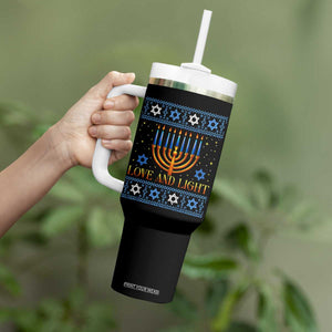 Ugly Hanukkah Tumbler With Handle Love and Light Jew Menorah Jewish Chanukah TS10 Print Your Wear
