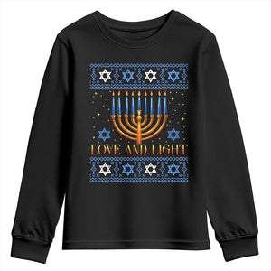 Ugly Hanukkah Youth Sweatshirt Love and Light Jew Menorah Jewish Chanukah TS10 Black Print Your Wear