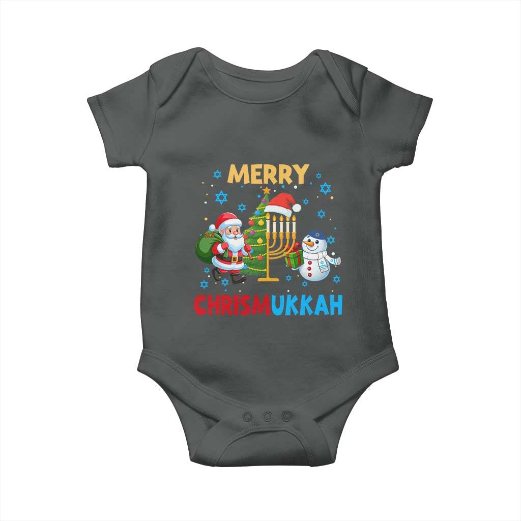 Merry Chrismukkah Baby Onesie Happy Christmas Hanukkah Jewish Santa Snowman TS10 Dark Heather Print Your Wear