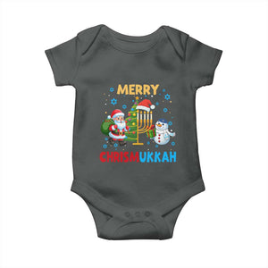 Merry Chrismukkah Baby Onesie Happy Christmas Hanukkah Jewish Santa Snowman TS10 Dark Heather Print Your Wear