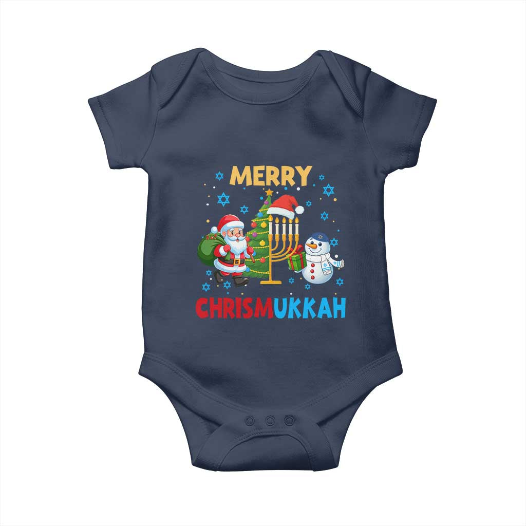 Merry Chrismukkah Baby Onesie Happy Christmas Hanukkah Jewish Santa Snowman TS10 Navy Print Your Wear