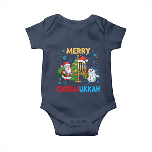 Merry Chrismukkah Baby Onesie Happy Christmas Hanukkah Jewish Santa Snowman TS10 Navy Print Your Wear