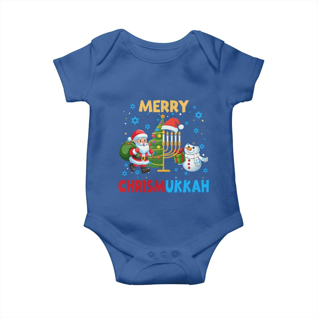 Merry Chrismukkah Baby Onesie Happy Christmas Hanukkah Jewish Santa Snowman TS10 Royal Blue Print Your Wear