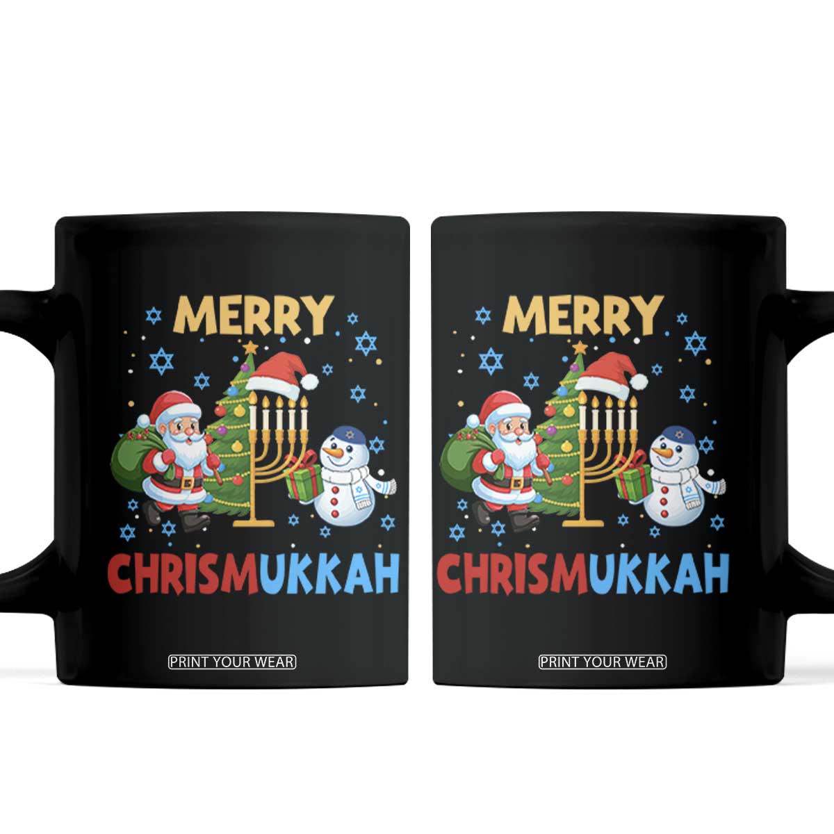Merry Chrismukkah Coffee Mug Happy Christmas Hanukkah Jewish Santa Snowman TS10 Black Print Your Wear