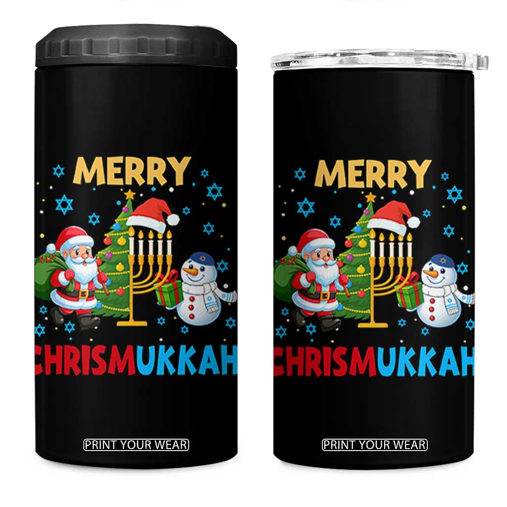 Merry Chrismukkah 4 in 1 Can Cooler Tumbler Happy Christmas Hanukkah Jewish Santa Snowman TS10 One Size: 16 oz Black Print Your Wear