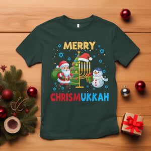 Merry Chrismukkah T Shirt Happy Christmas Hanukkah Jewish Santa Snowman TS10 Dark Forest Green Print Your Wear