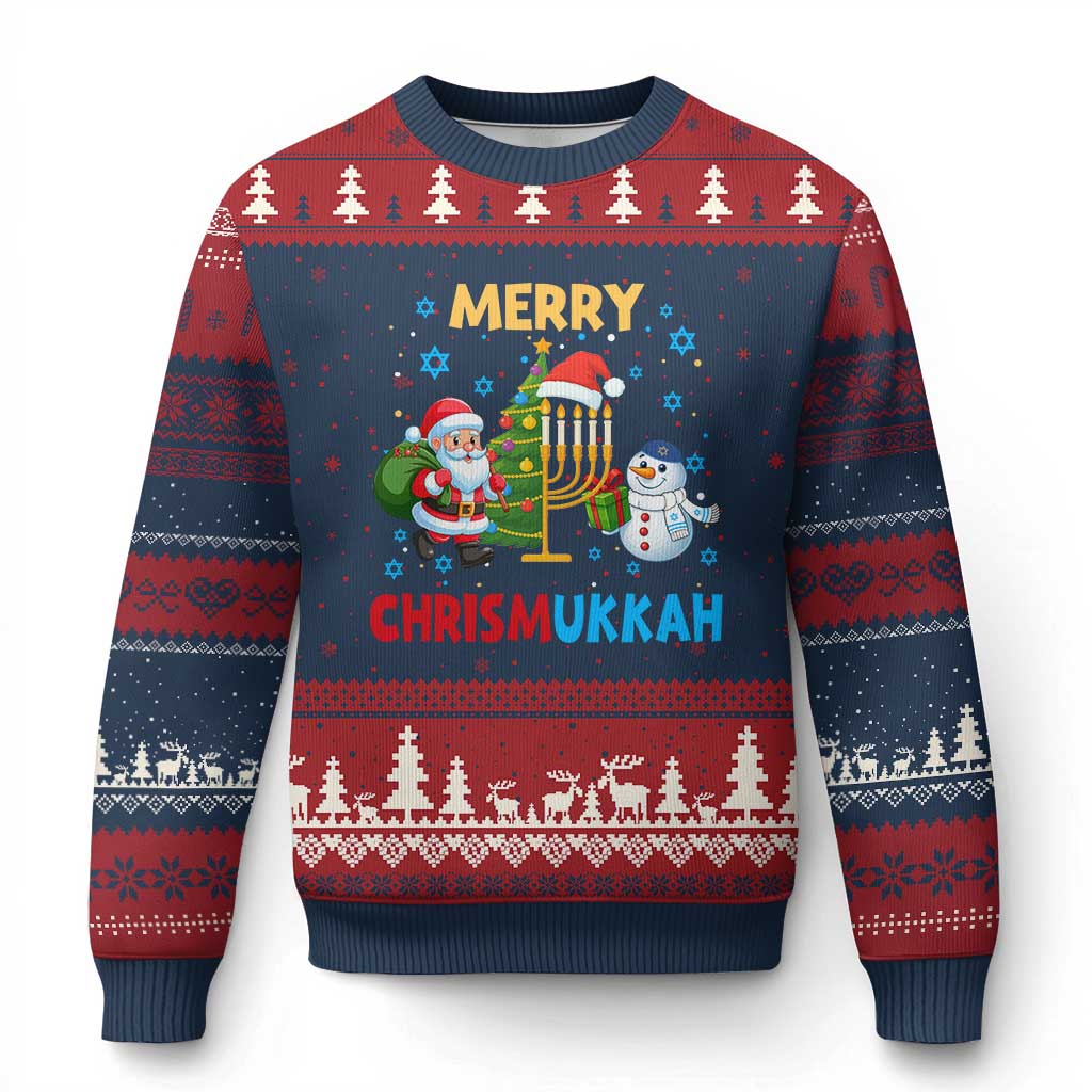 Merry Chrismukkah Ugly Christmas Sweater Happy Xmas Hanukkah Jewish Santa Snowman TS10 Navy Red Print Your Wear