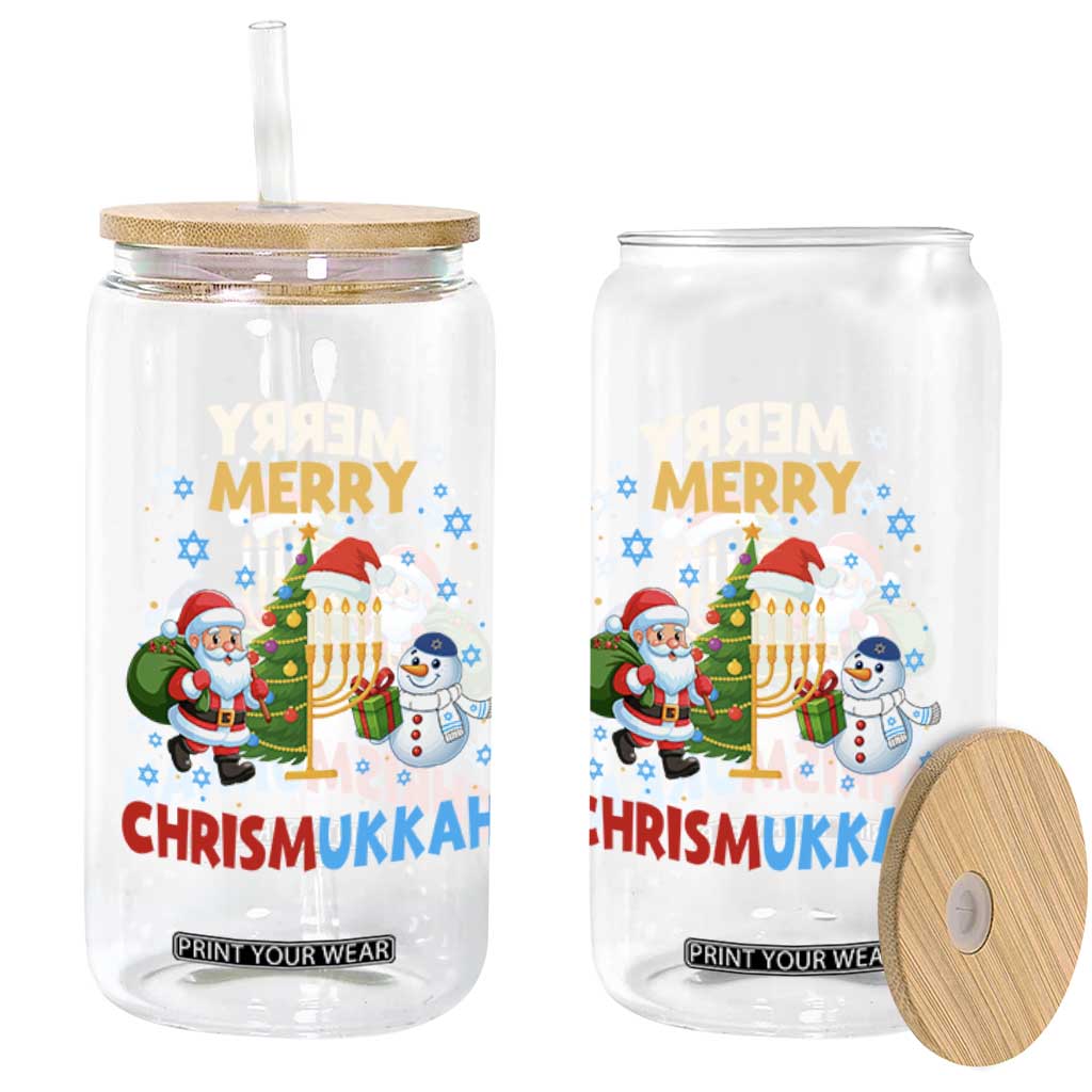 Merry Chrismukkah Glass Can Happy Christmas Hanukkah Jewish Santa Snowman TS10 Print Your Wear