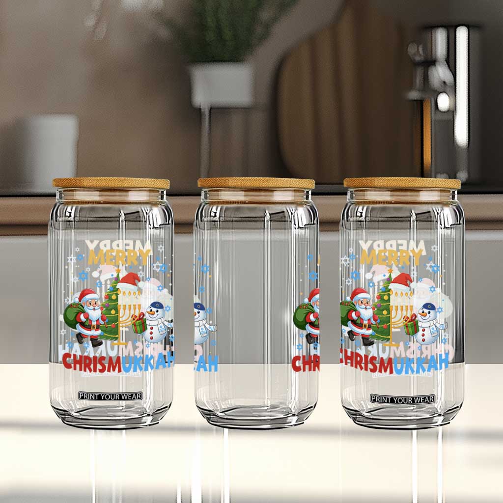 Merry Chrismukkah Glass Can Happy Christmas Hanukkah Jewish Santa Snowman TS10 Print Your Wear