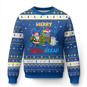 Merry Chrismukkah Hanukkah Ugly Sweater Happy Christmas Hanukkah Jewish Santa Snowman TS10 Blue White Print Your Wear