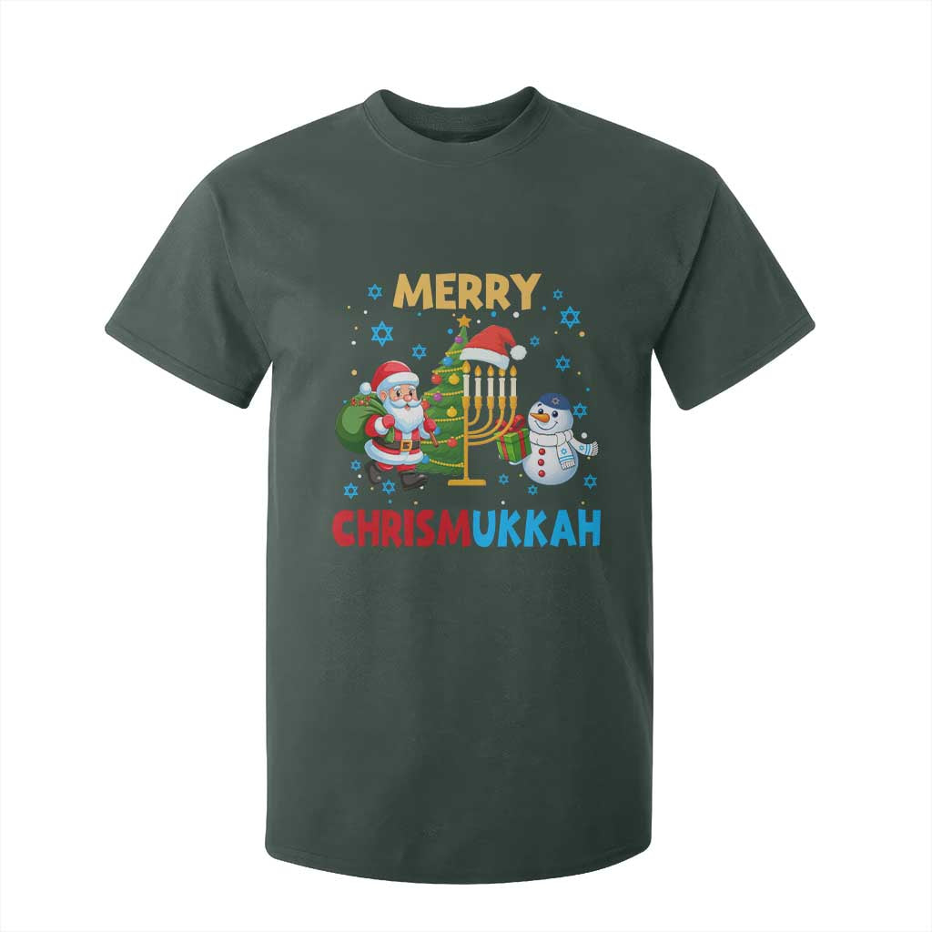 Merry Chrismukkah T Shirt For Kid Happy Christmas Hanukkah Jewish Santa Snowman TS10 Dark Forest Green Print Your Wear