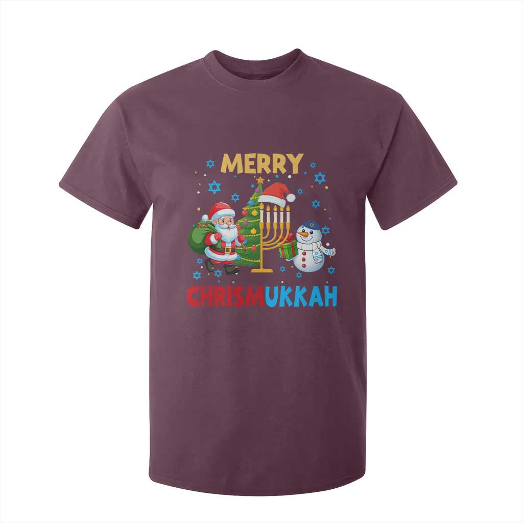 Merry Chrismukkah T Shirt For Kid Happy Christmas Hanukkah Jewish Santa Snowman TS10 Maroon Print Your Wear