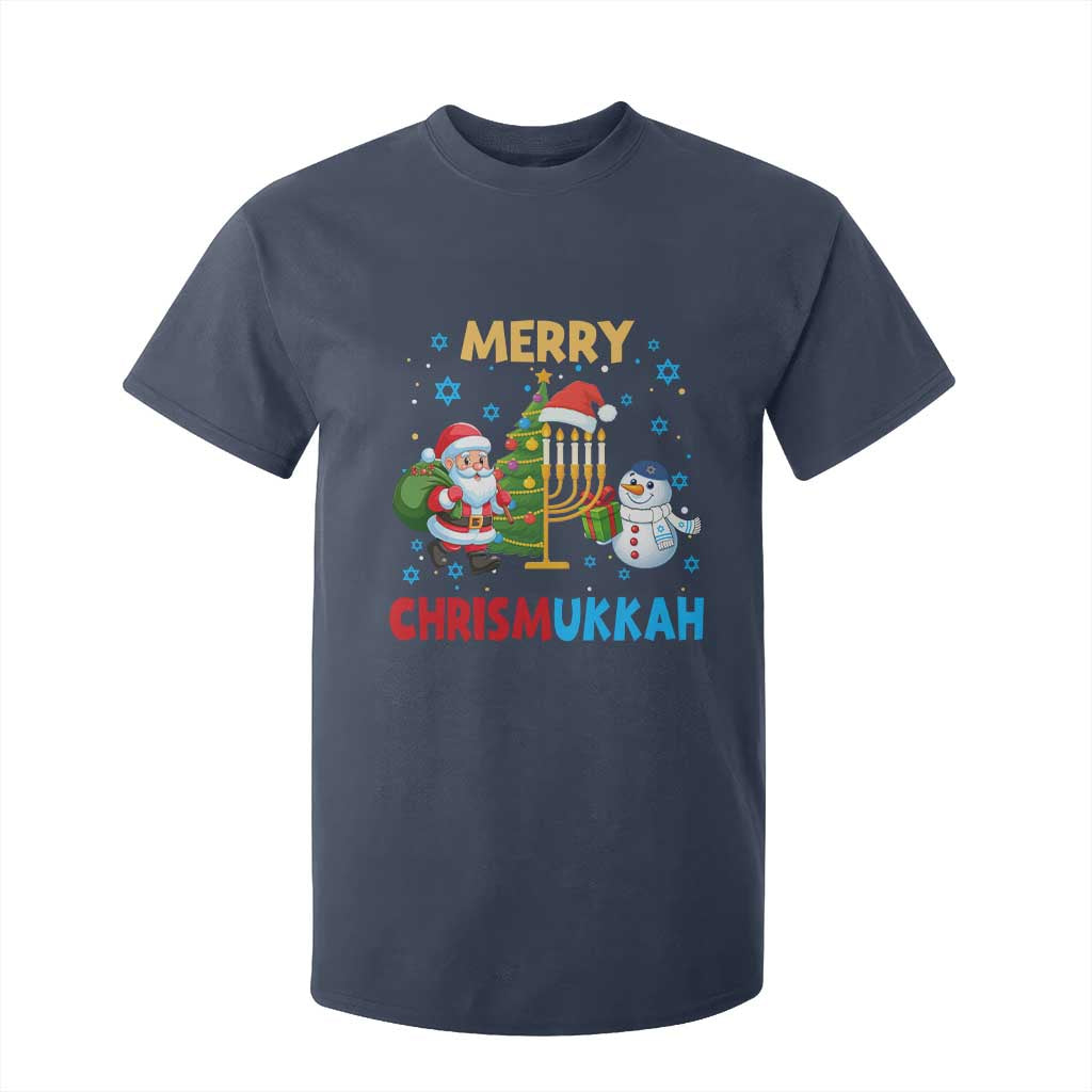Merry Chrismukkah T Shirt For Kid Happy Christmas Hanukkah Jewish Santa Snowman TS10 Navy Print Your Wear