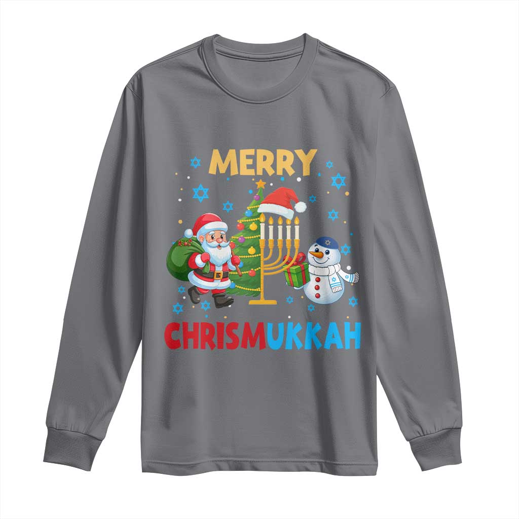 Merry Chrismukkah Long Sleeve Shirt Happy Christmas Hanukkah Jewish Santa Snowman TS10 Charcoal Print Your Wear