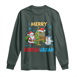 Merry Chrismukkah Long Sleeve Shirt Happy Christmas Hanukkah Jewish Santa Snowman TS10 Dark Forest Green Print Your Wear