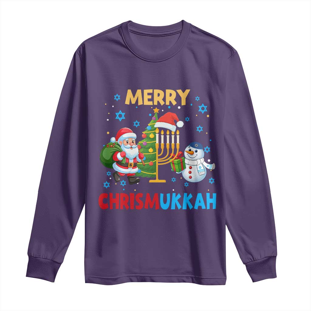 Merry Chrismukkah Long Sleeve Shirt Happy Christmas Hanukkah Jewish Santa Snowman TS10 Purple Print Your Wear