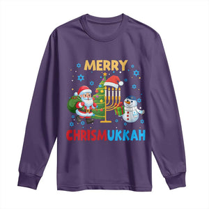 Merry Chrismukkah Long Sleeve Shirt Happy Christmas Hanukkah Jewish Santa Snowman TS10 Purple Print Your Wear