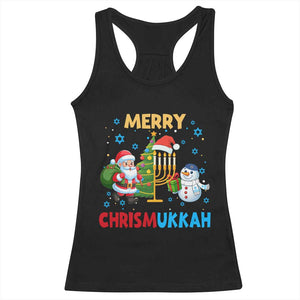 Merry Chrismukkah Racerback Tank Top Happy Christmas Hanukkah Jewish Santa Snowman TS10 Black Print Your Wear
