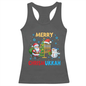 Merry Chrismukkah Racerback Tank Top Happy Christmas Hanukkah Jewish Santa Snowman TS10 Dark Heather Print Your Wear