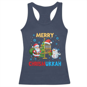 Merry Chrismukkah Racerback Tank Top Happy Christmas Hanukkah Jewish Santa Snowman TS10 Navy Print Your Wear