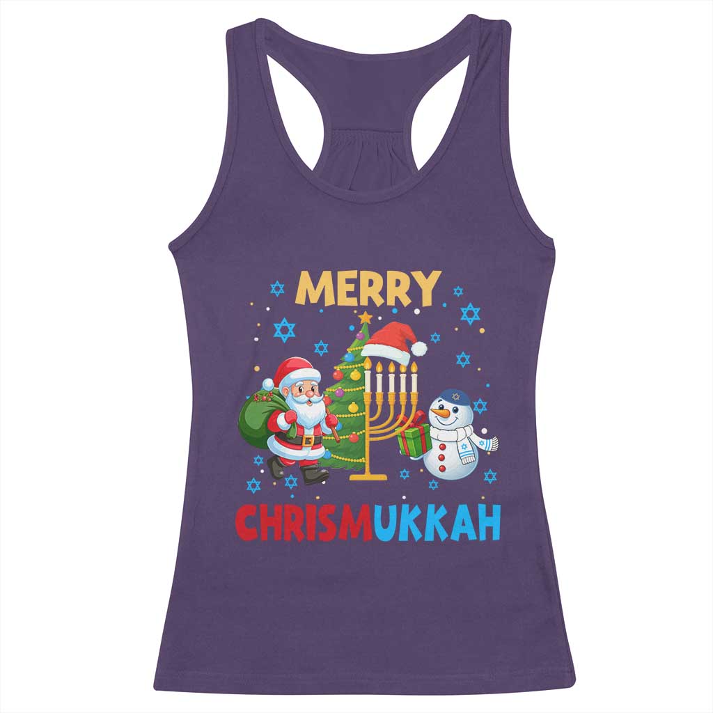 Merry Chrismukkah Racerback Tank Top Happy Christmas Hanukkah Jewish Santa Snowman TS10 Purple Print Your Wear