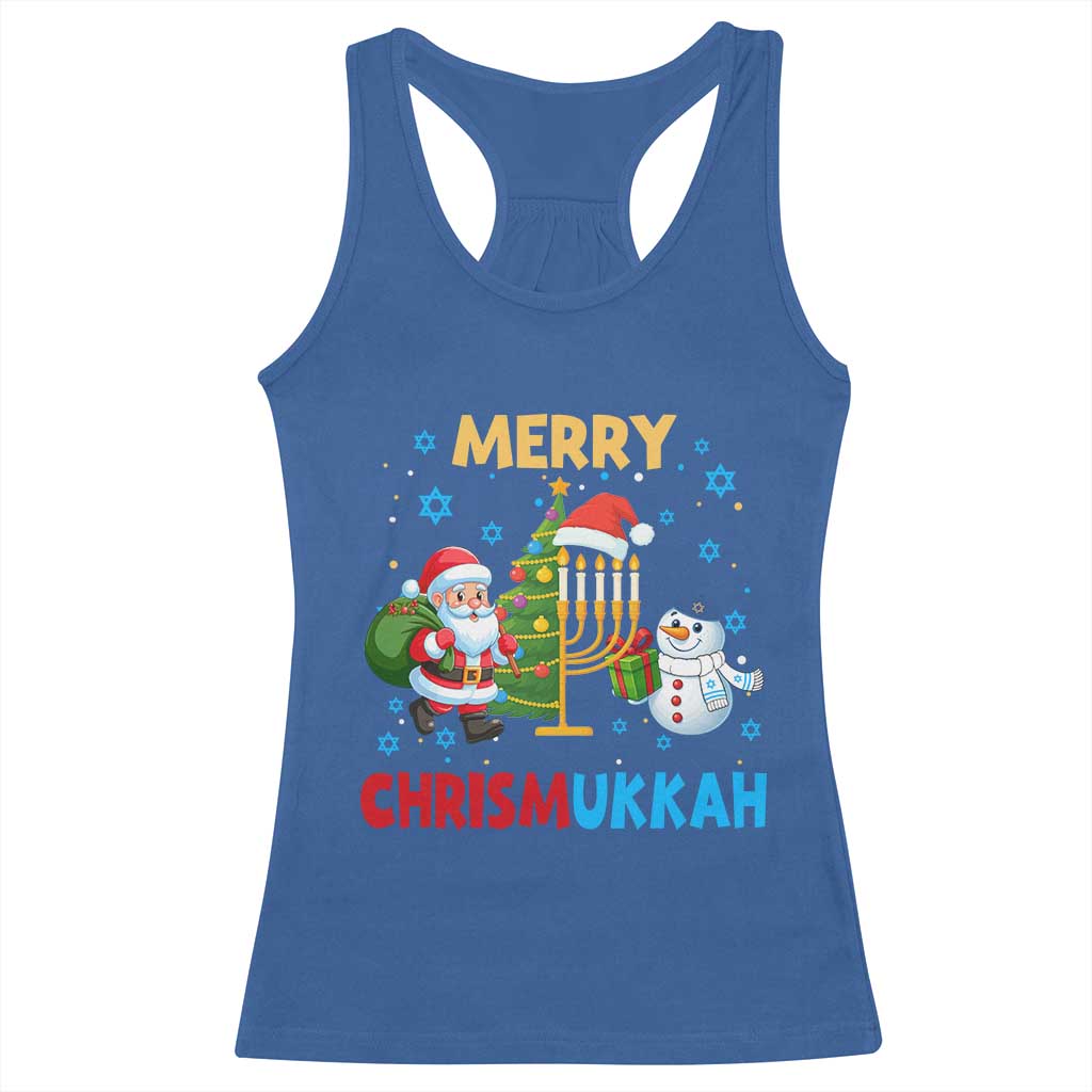 Merry Chrismukkah Racerback Tank Top Happy Christmas Hanukkah Jewish Santa Snowman TS10 Royal Blue Print Your Wear