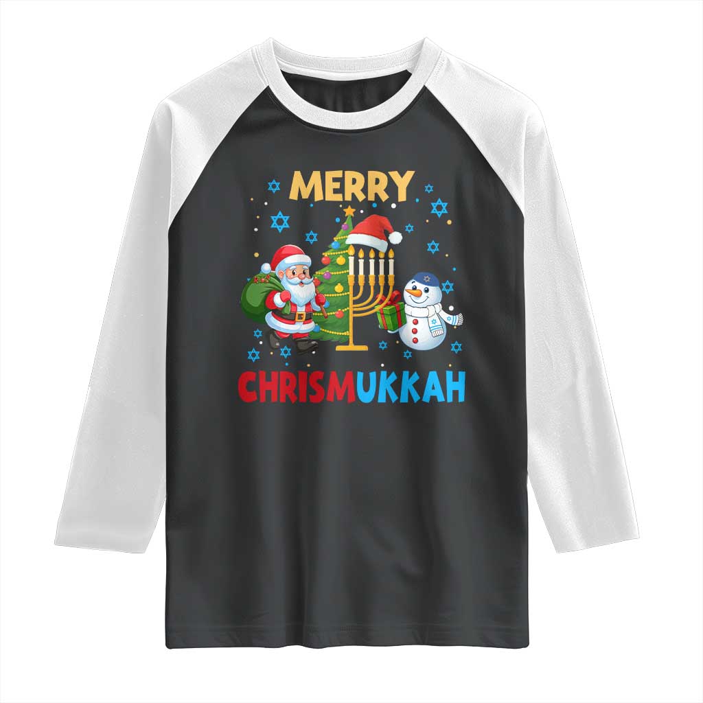 Merry Chrismukkah Raglan Shirt Happy Christmas Hanukkah Jewish Santa Snowman TS10 Black White Print Your Wear