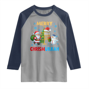 Merry Chrismukkah Raglan Shirt Happy Christmas Hanukkah Jewish Santa Snowman TS10 Sport Gray Navy Print Your Wear
