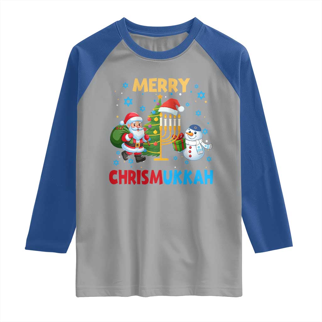 Merry Chrismukkah Raglan Shirt Happy Christmas Hanukkah Jewish Santa Snowman TS10 Sport Gray Royal Print Your Wear
