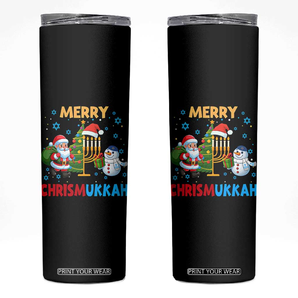 Merry Chrismukkah Skinny Tumbler Happy Christmas Hanukkah Jewish Santa Snowman TS10 Black Print Your Wear