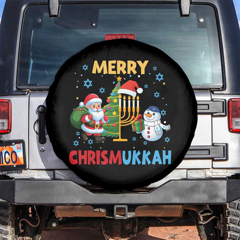 Merry Chrismukkah Spare Tire Cover Happy Christmas Hanukkah Jewish Santa Snowman TS10 No hole Black Print Your Wear