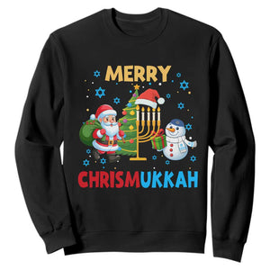 Merry Chrismukkah Sweatshirt Happy Christmas Hanukkah Jewish Santa Snowman TS10 Black Print Your Wear