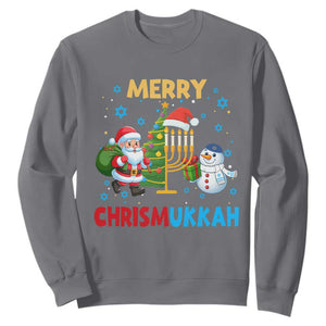 Merry Chrismukkah Sweatshirt Happy Christmas Hanukkah Jewish Santa Snowman TS10 Charcoal Print Your Wear