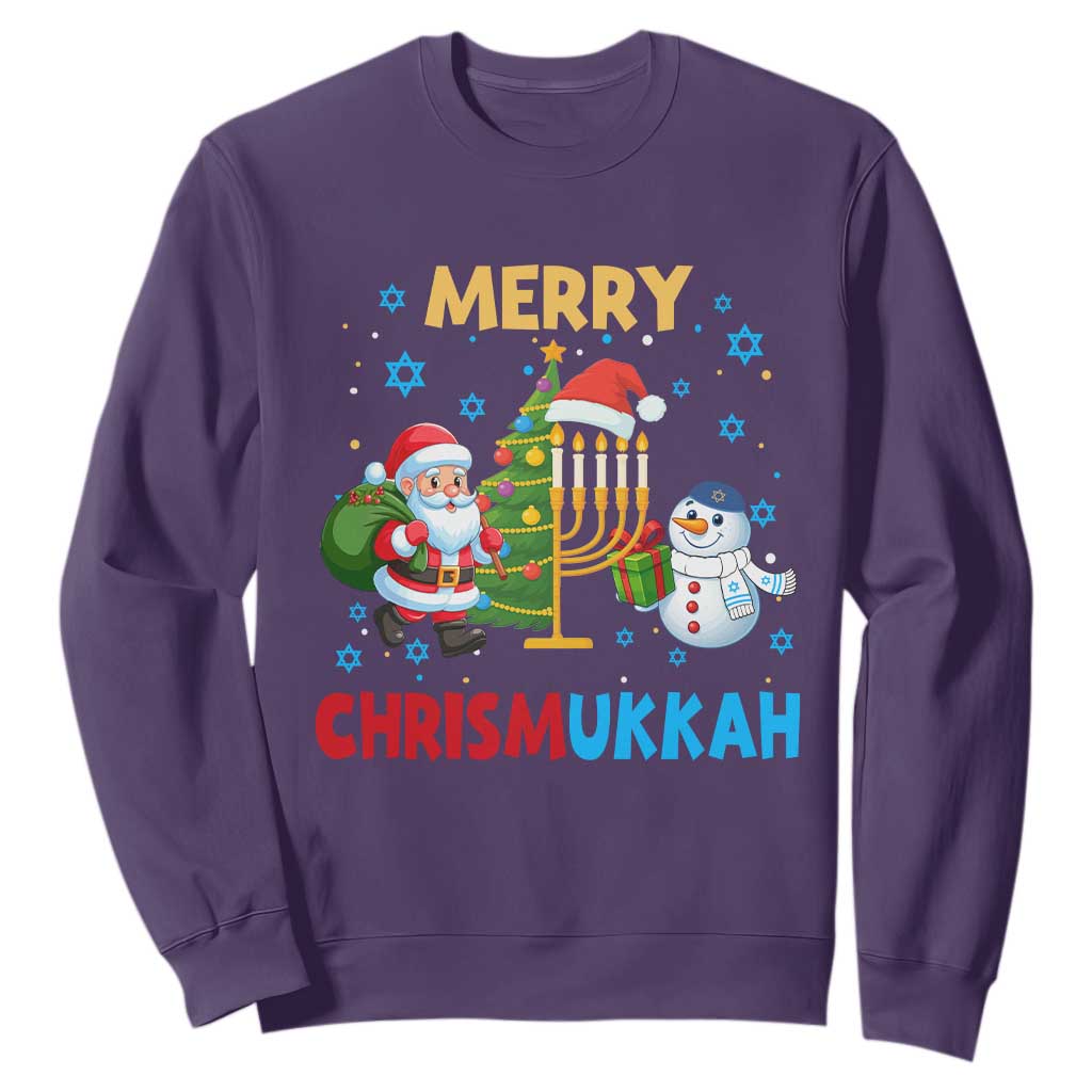 Merry Chrismukkah Sweatshirt Happy Christmas Hanukkah Jewish Santa Snowman TS10 Purple Print Your Wear