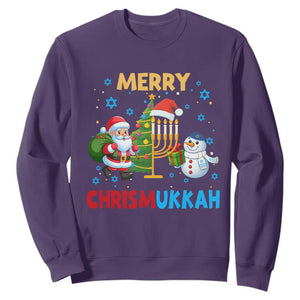 Merry Chrismukkah Sweatshirt Happy Christmas Hanukkah Jewish Santa Snowman TS10 Purple Print Your Wear