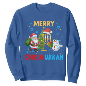 Merry Chrismukkah Sweatshirt Happy Christmas Hanukkah Jewish Santa Snowman TS10 Royal Blue Print Your Wear