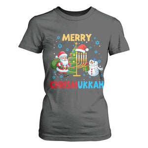Merry Chrismukkah T Shirt For Women Happy Christmas Hanukkah Jewish Santa Snowman TS10 Dark Heather Print Your Wear