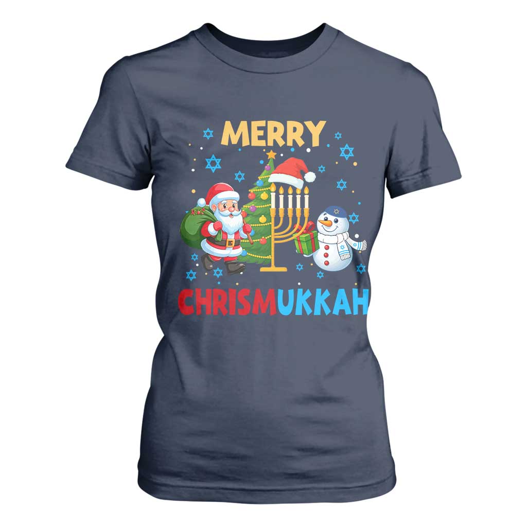 Merry Chrismukkah T Shirt For Women Happy Christmas Hanukkah Jewish Santa Snowman TS10 Navy Print Your Wear