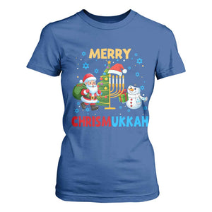 Merry Chrismukkah T Shirt For Women Happy Christmas Hanukkah Jewish Santa Snowman TS10 Royal Blue Print Your Wear