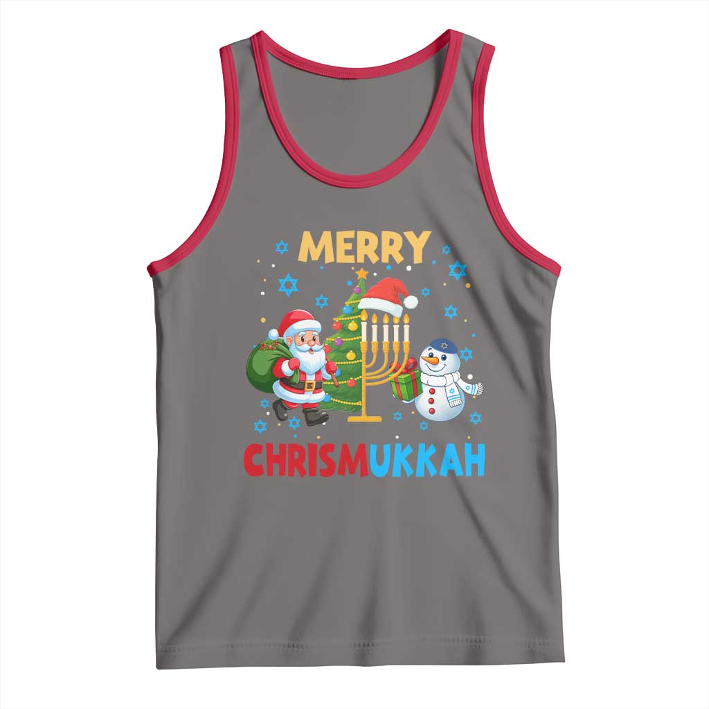 Merry Chrismukkah Tank Top Happy Christmas Hanukkah Jewish Santa Snowman TS10 Deep Heather Red Print Your Wear