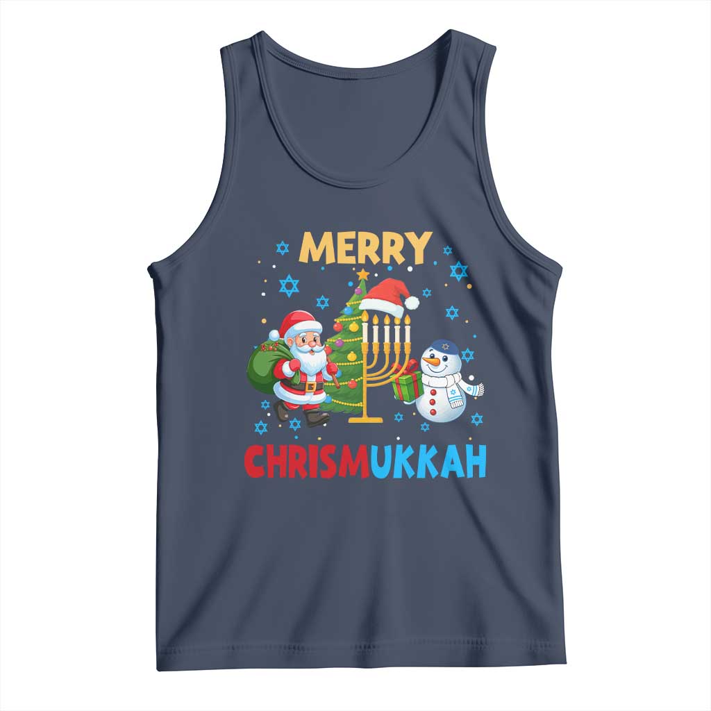 Merry Chrismukkah Tank Top Happy Christmas Hanukkah Jewish Santa Snowman TS10 Navy Print Your Wear