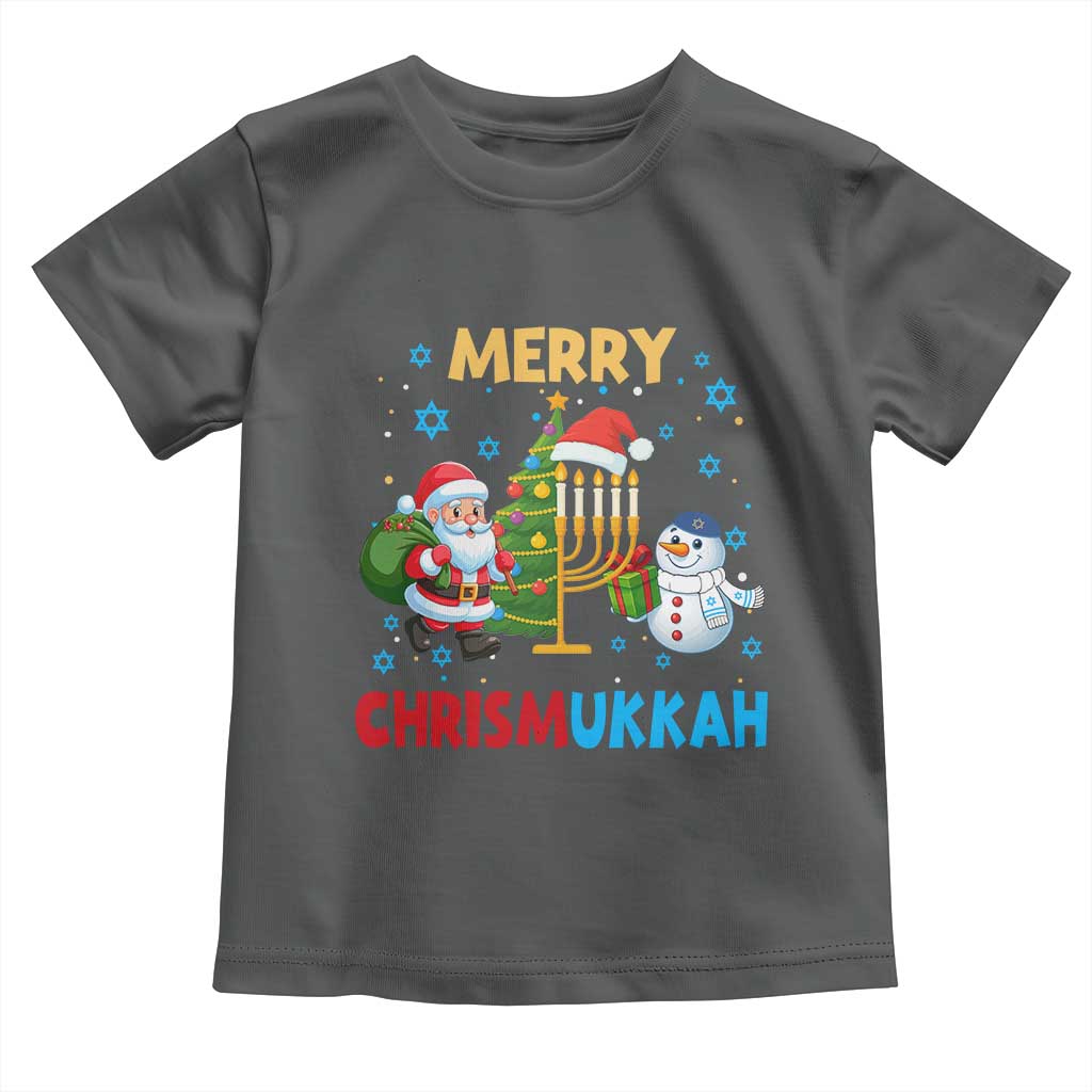 Merry Chrismukkah Toddler T Shirt Happy Christmas Hanukkah Jewish Santa Snowman TS10 Dark Heather Print Your Wear